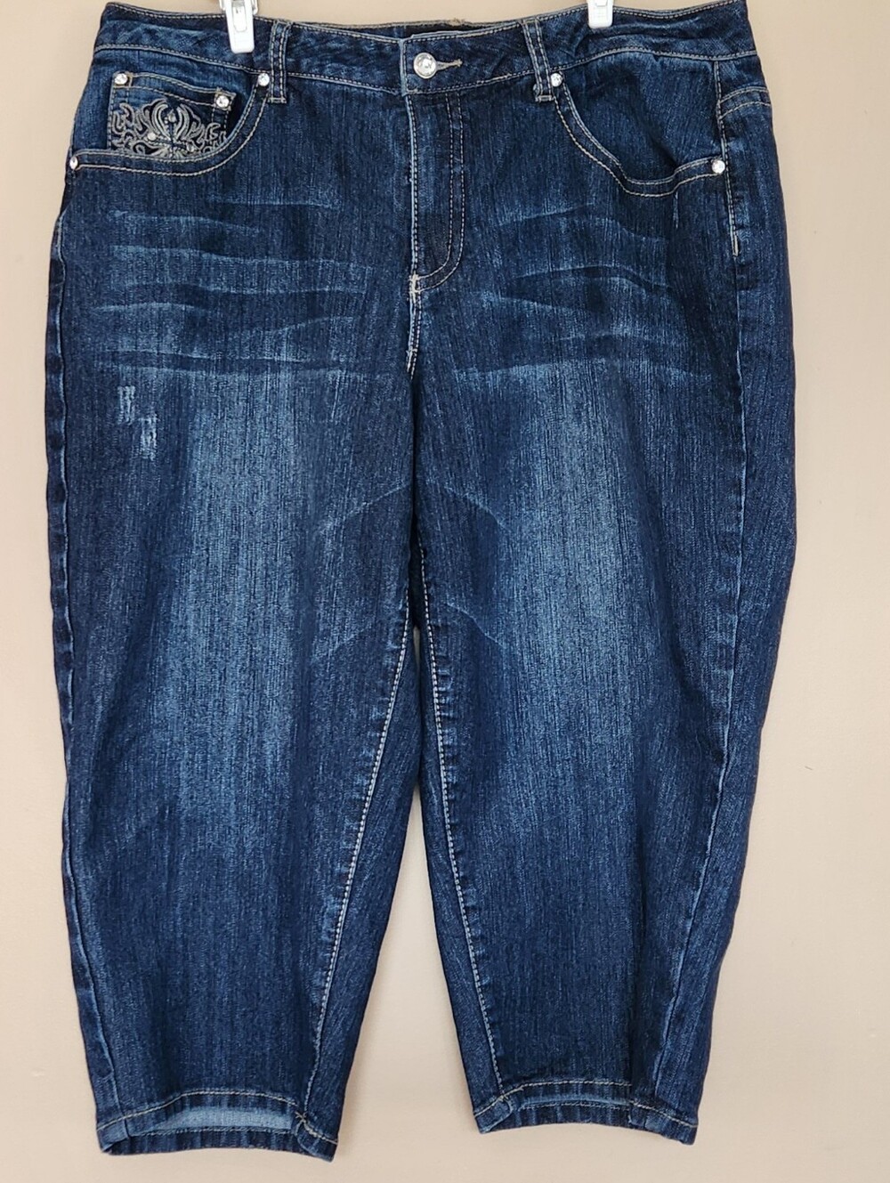Cato Womens Capris Jean Embroidered Pockets Rhinestones Distressed 18W